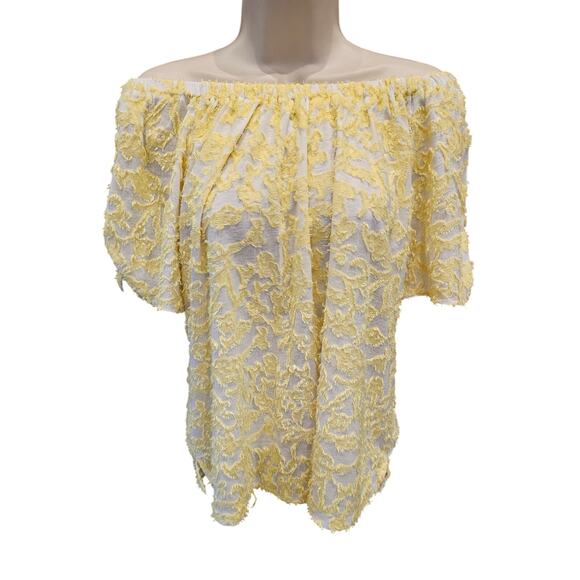 Zac & Rachel oversized boxy mixed media yellow textured summer blouse sz S EUC - Picture 1 of 7